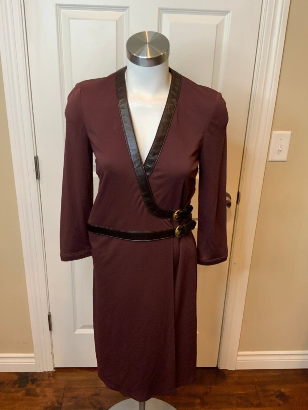 Gucci Brown Buckle Closure Wrap Dress, Size 4 | 40